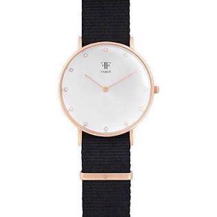 Faber-Time F300RG 36 mm rosaforgyldt dameur med stof rem